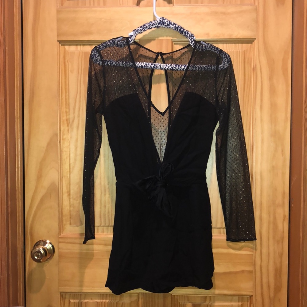 Mango romper with sheer sleeves/ open back